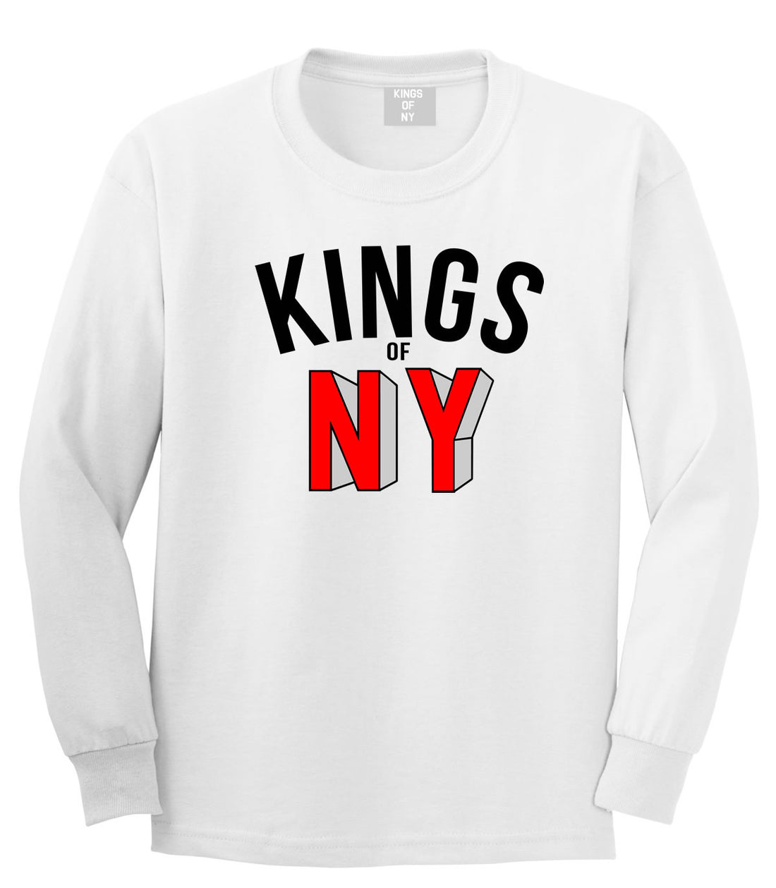 NY Red Block Letter Printed Long Sleeve T-Shirt in White by Kings Of NY