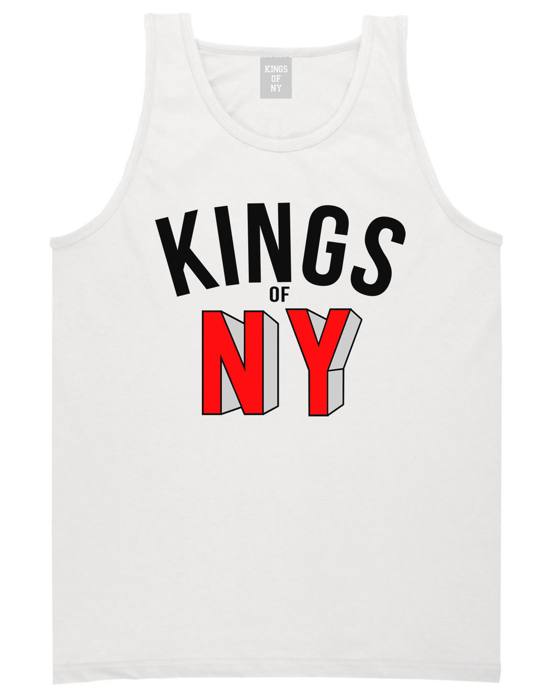 NY Red Block Letter Printed Tank Top in White by Kings Of NY