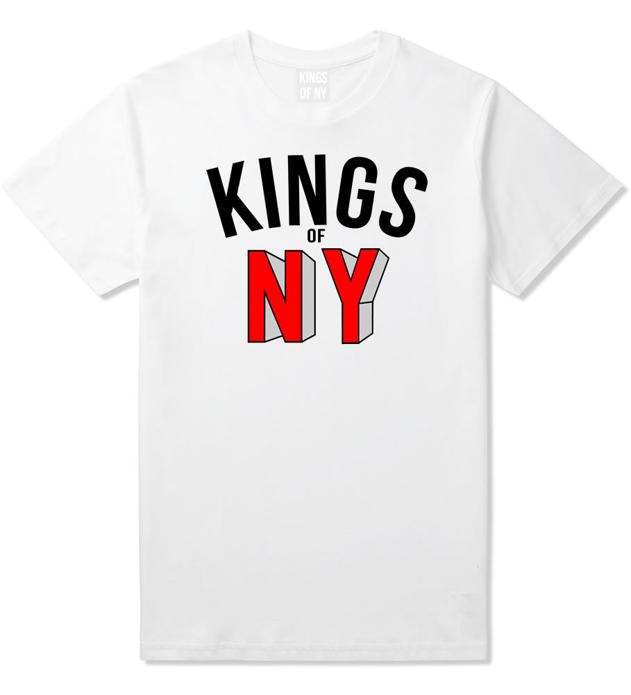 NY Red Block Letter Printed T-Shirt in White by Kings Of NY