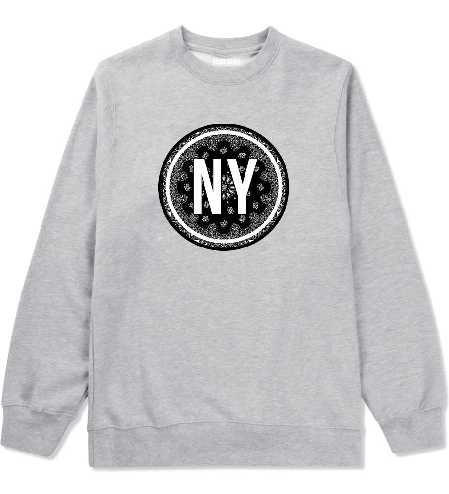 Kings Of NY New York Bandana Print NYC Crewneck Sweatshirt in Grey
