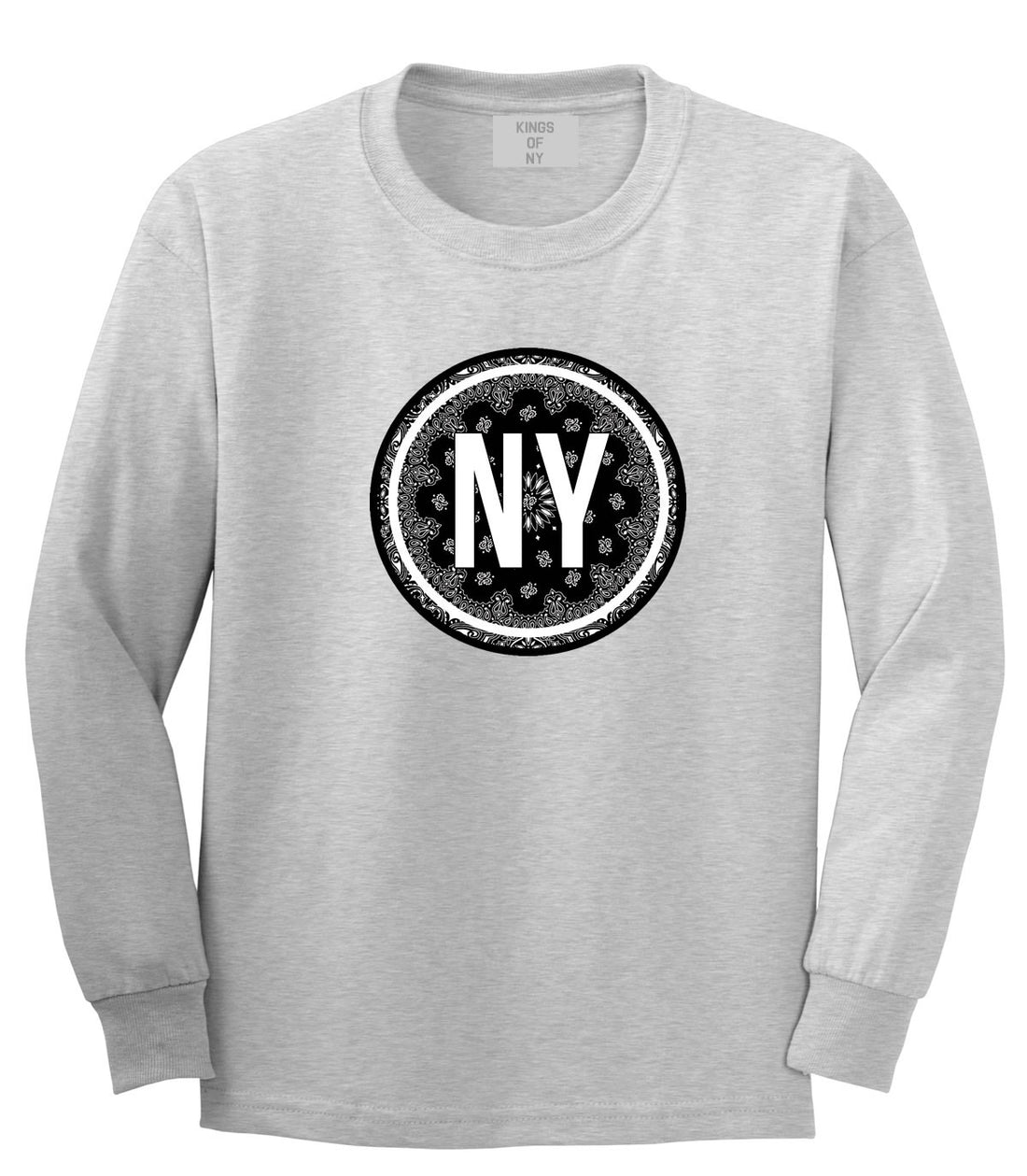 Kings Of NY New York Bandana Print NYC Long Sleeve T-Shirt in Grey