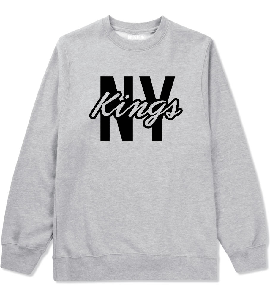 Kings Of NY New York Blue Script Crewneck Sweatshirt in Grey