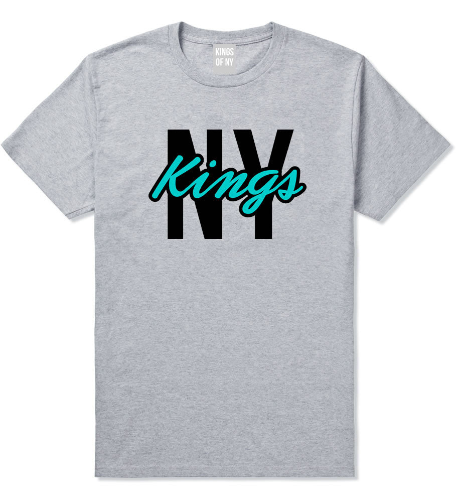 Kings Of NY New York Blue Script T-Shirt in Grey