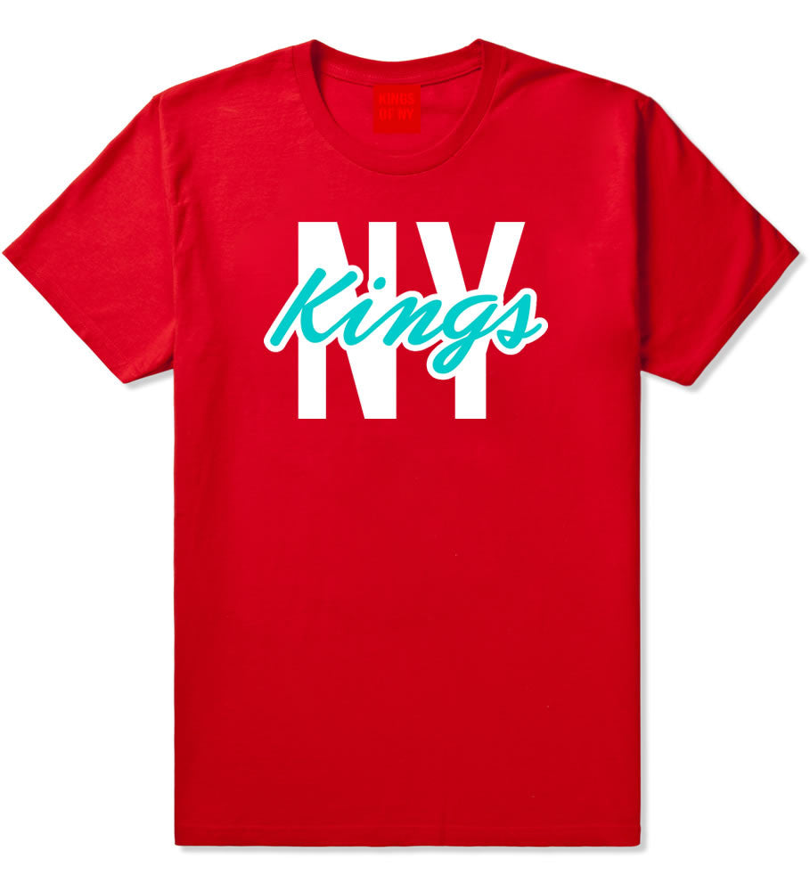 Kings Of NY New York Blue Script T-Shirt in Red