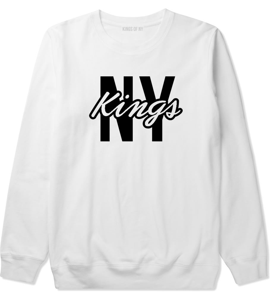 Kings Of NY New York Blue Script Crewneck Sweatshirt in White