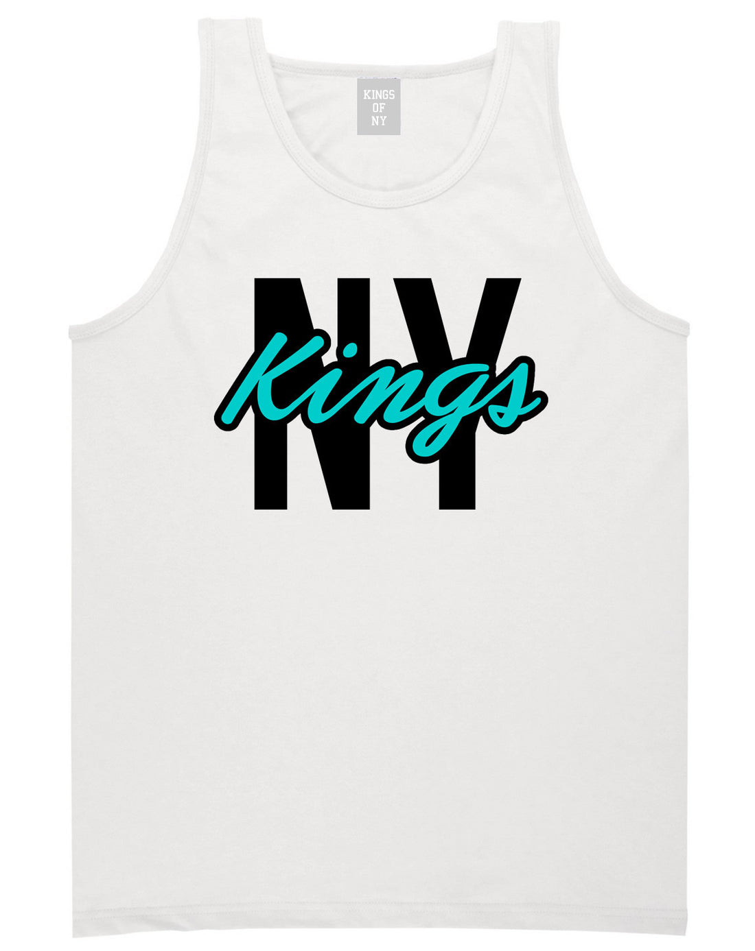 Kings Of NY New York Blue Script Tank Top in White