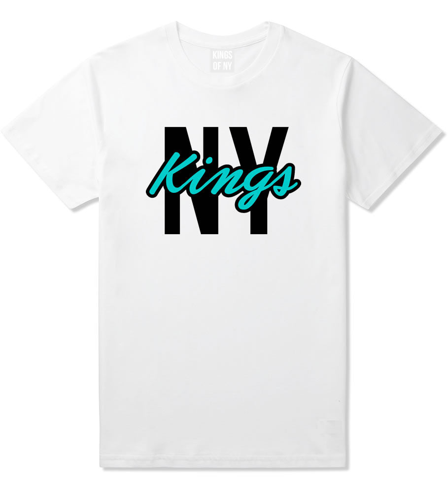 Kings Of NY New York Blue Script T-Shirt in White