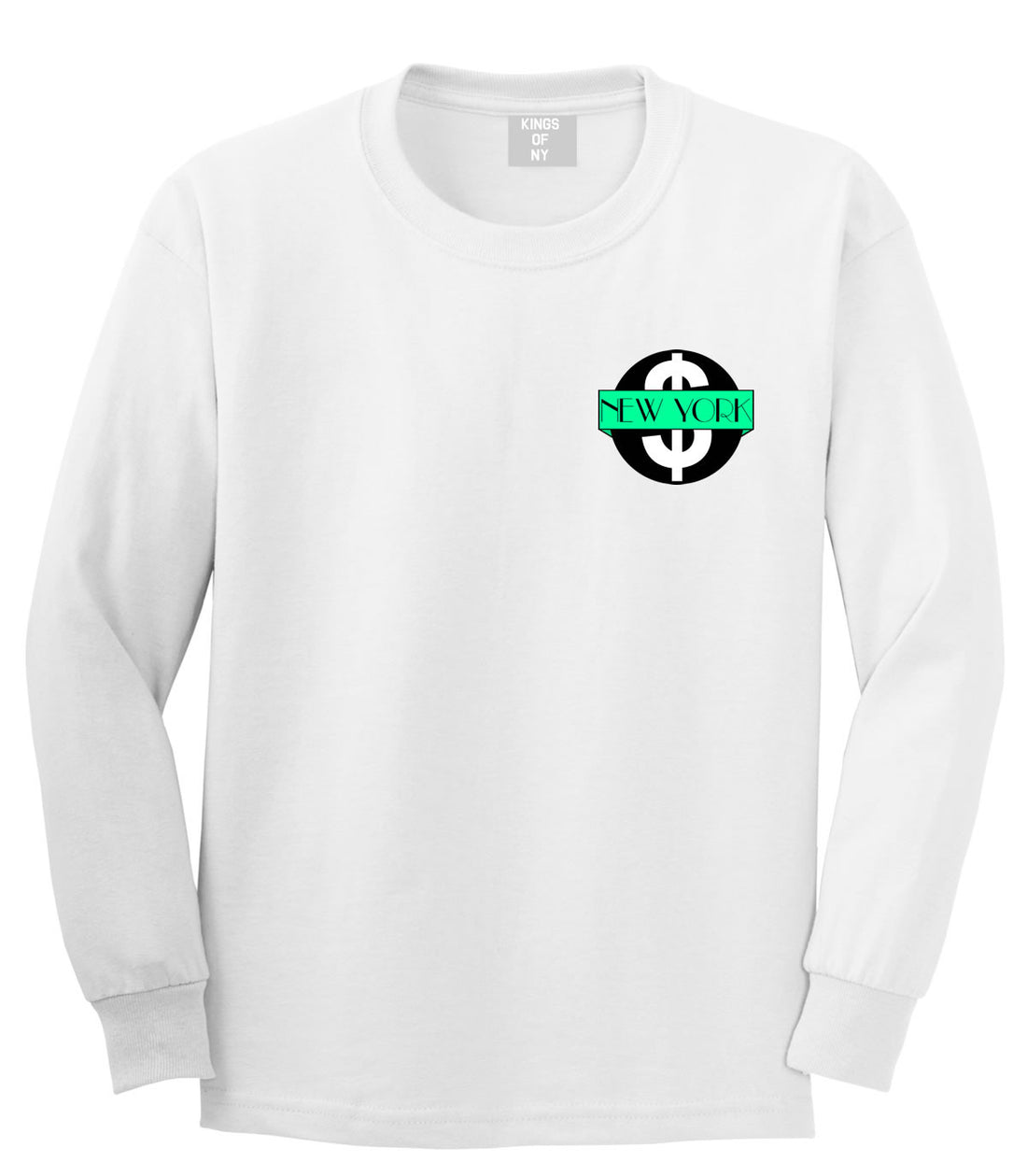 New York Mint Chest Logo Long Sleeve T-Shirt in White By Kings Of NY