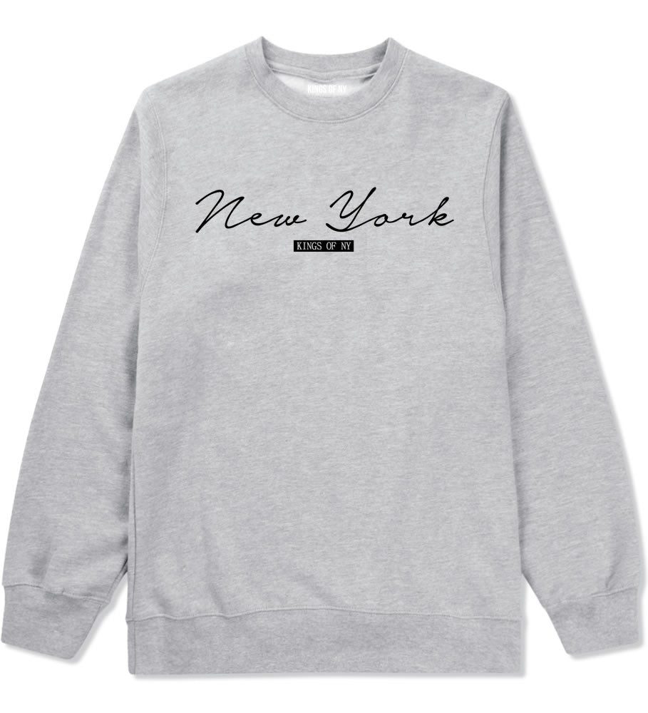 Kings Of NY New York Script Typography Crewneck Sweatshirt in Grey