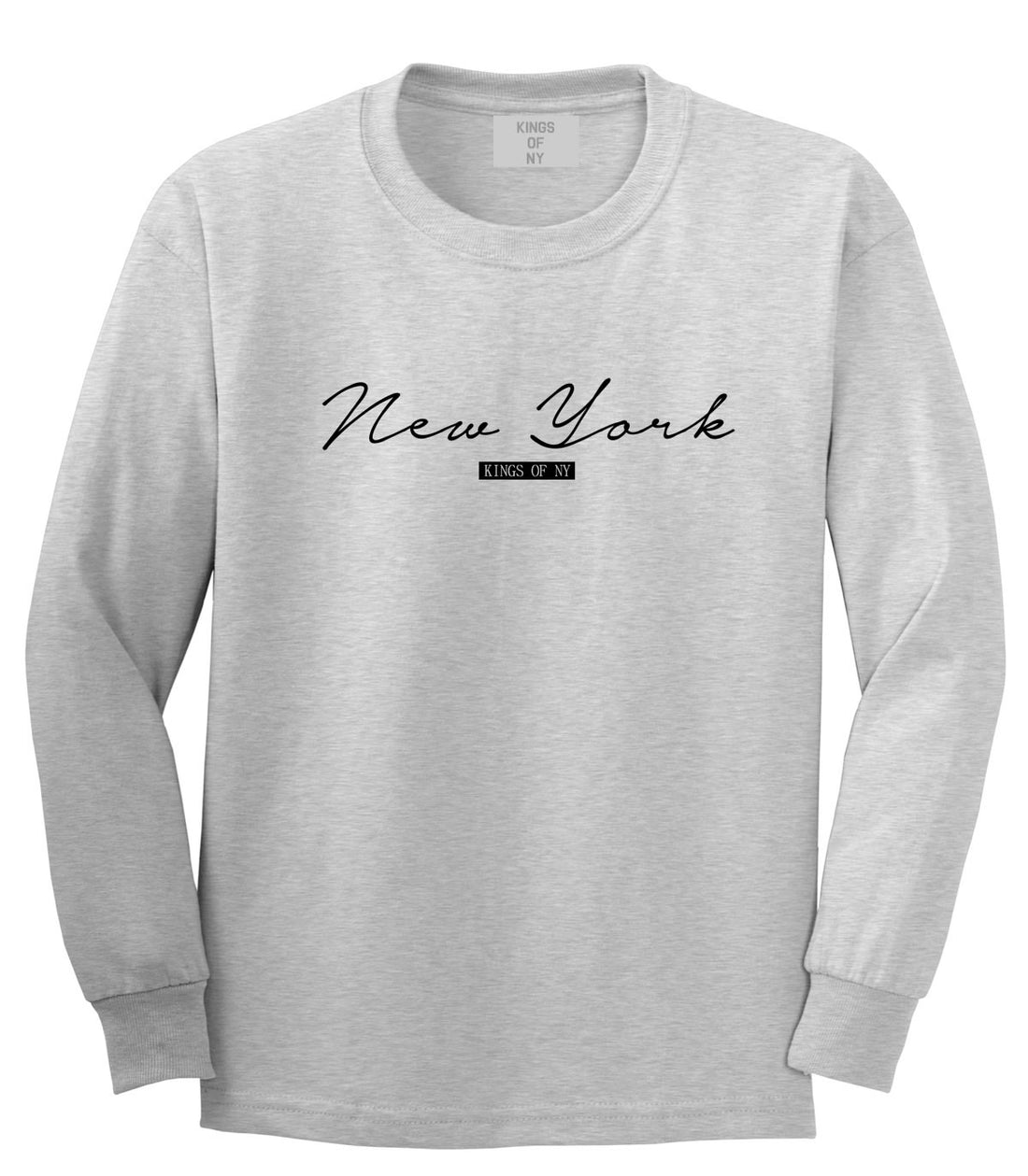 Kings Of NY New York Script Typography Long Sleeve T-Shirt in Grey