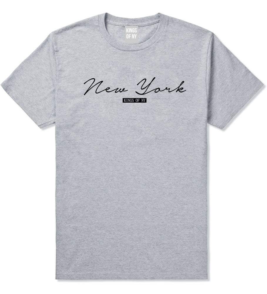 Kings Of NY New York Script Typography T-Shirt in Grey
