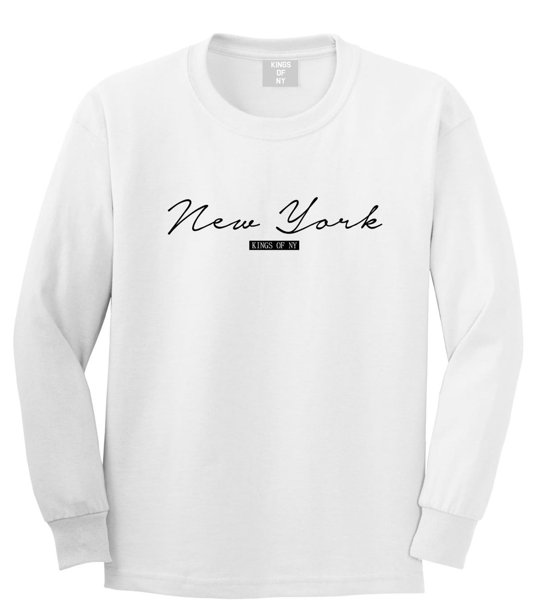 Kings Of NY New York Script Typography Long Sleeve T-Shirt in White