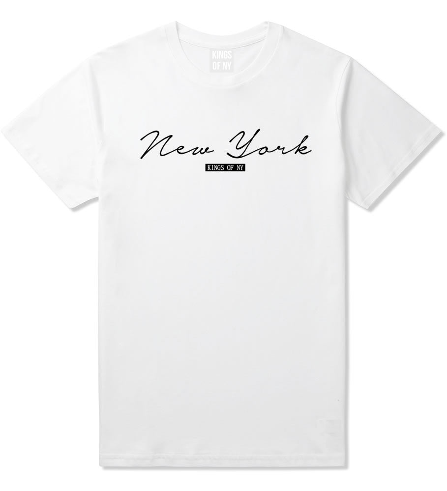 Kings Of NY New York Script Typography T-Shirt in White