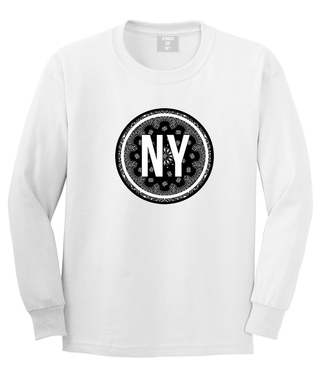 Kings Of NY New York Bandana Print NYC Long Sleeve T-Shirt in White
