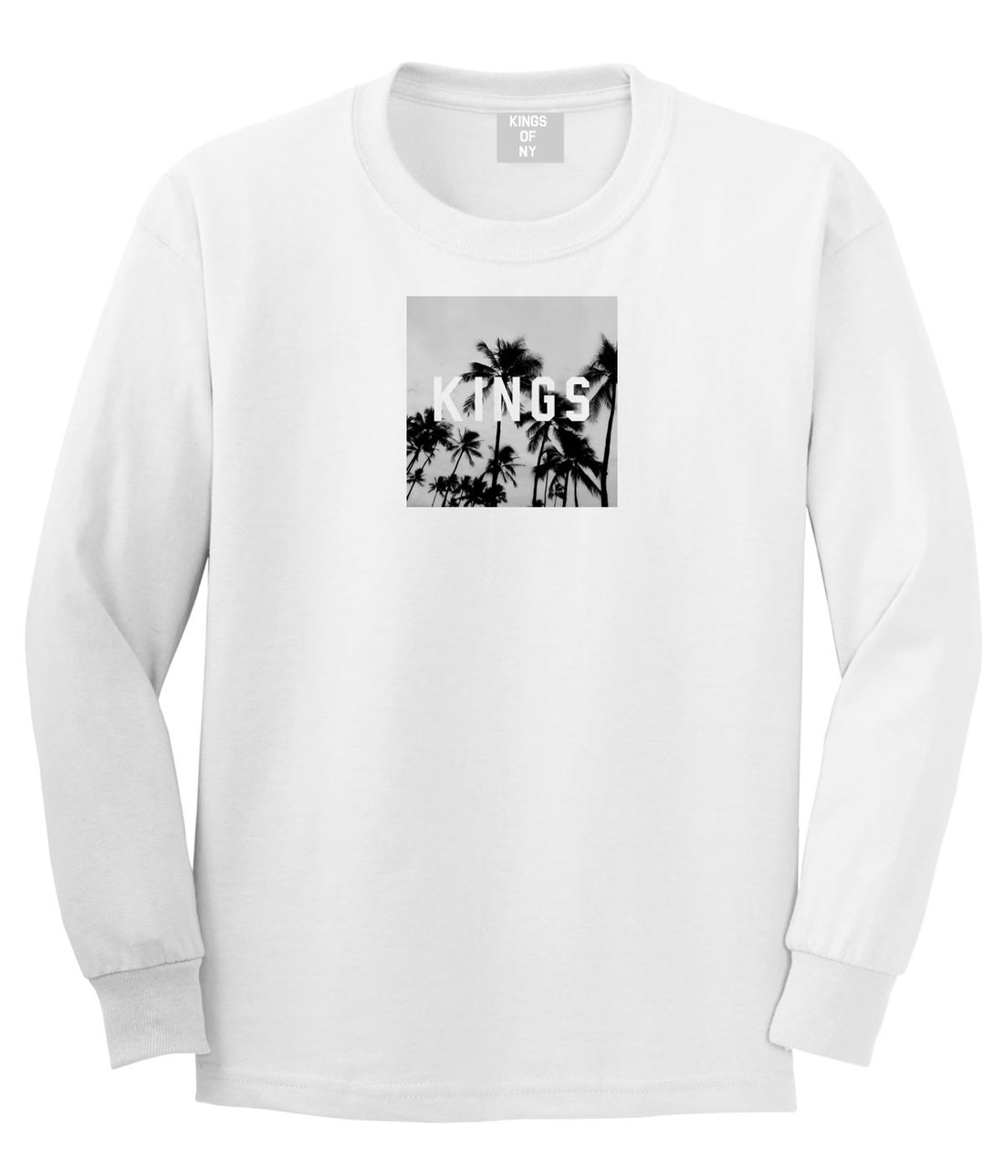 Kings Palm Trees Logo Long Sleeve T-Shirt in White By Kings Of NY