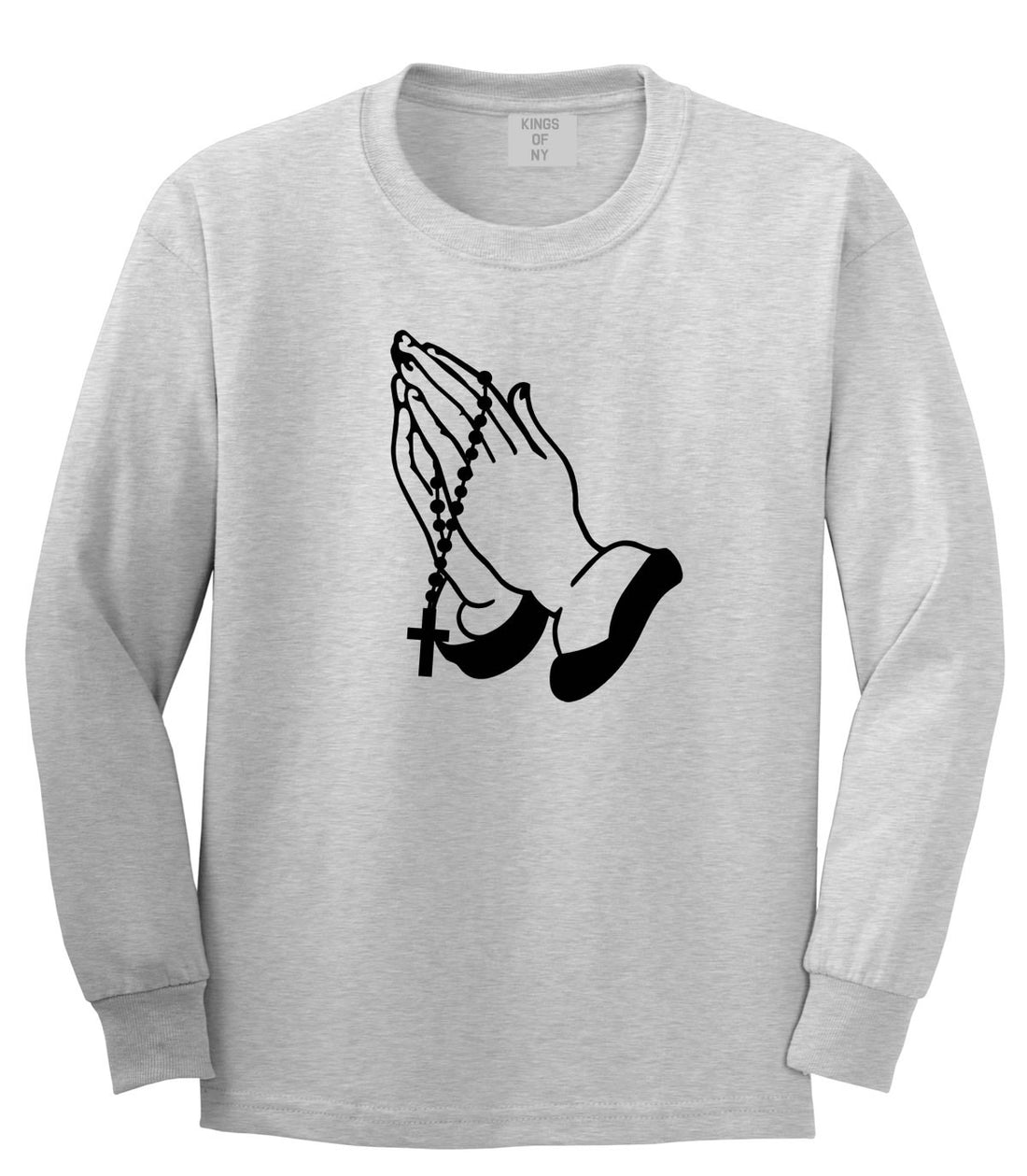 Pray For Them Prayer Hands Rosary Long Sleeve T-Shirt in Grey