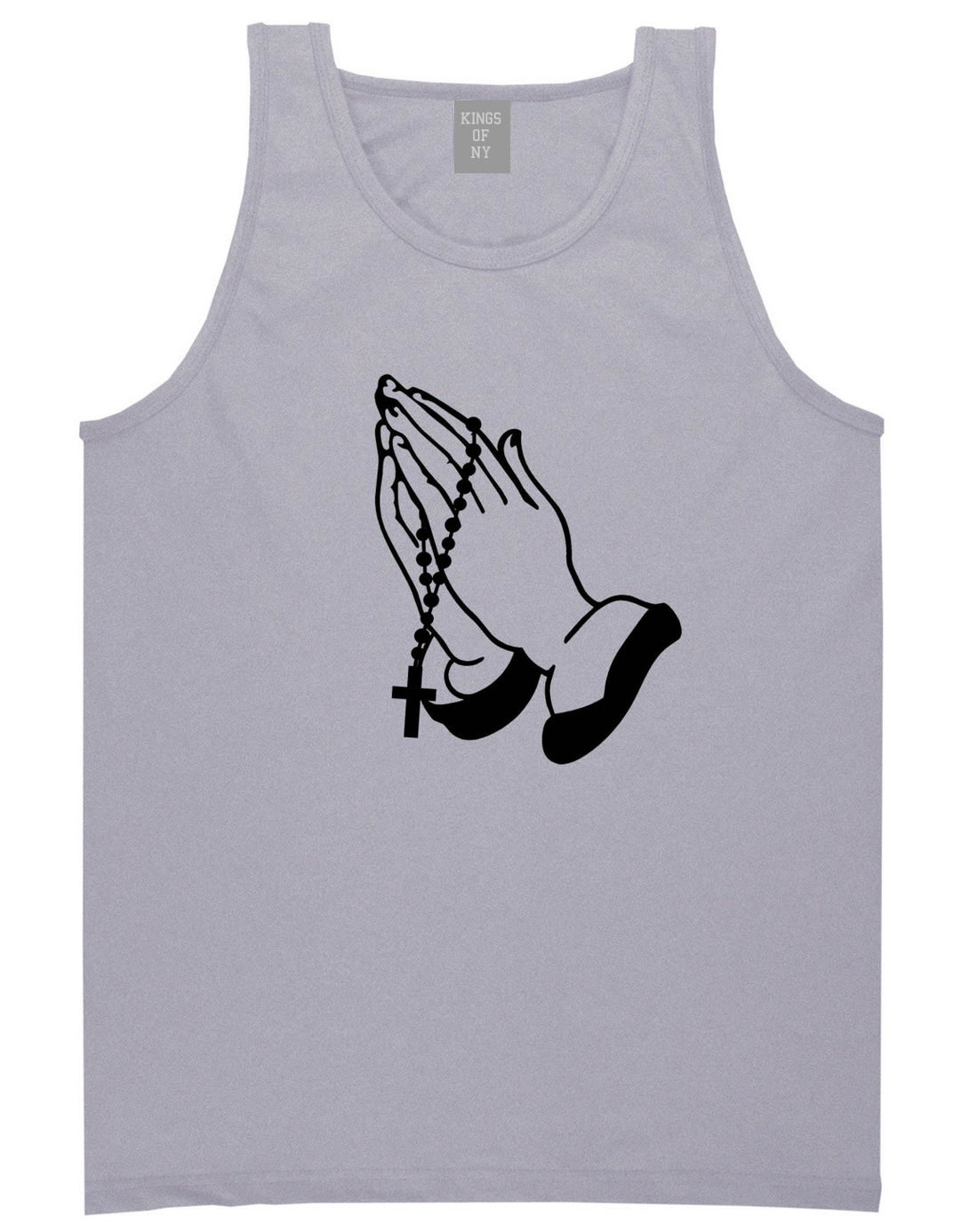 Pray For Them Prayer Hands Rosary Tank Top in Grey