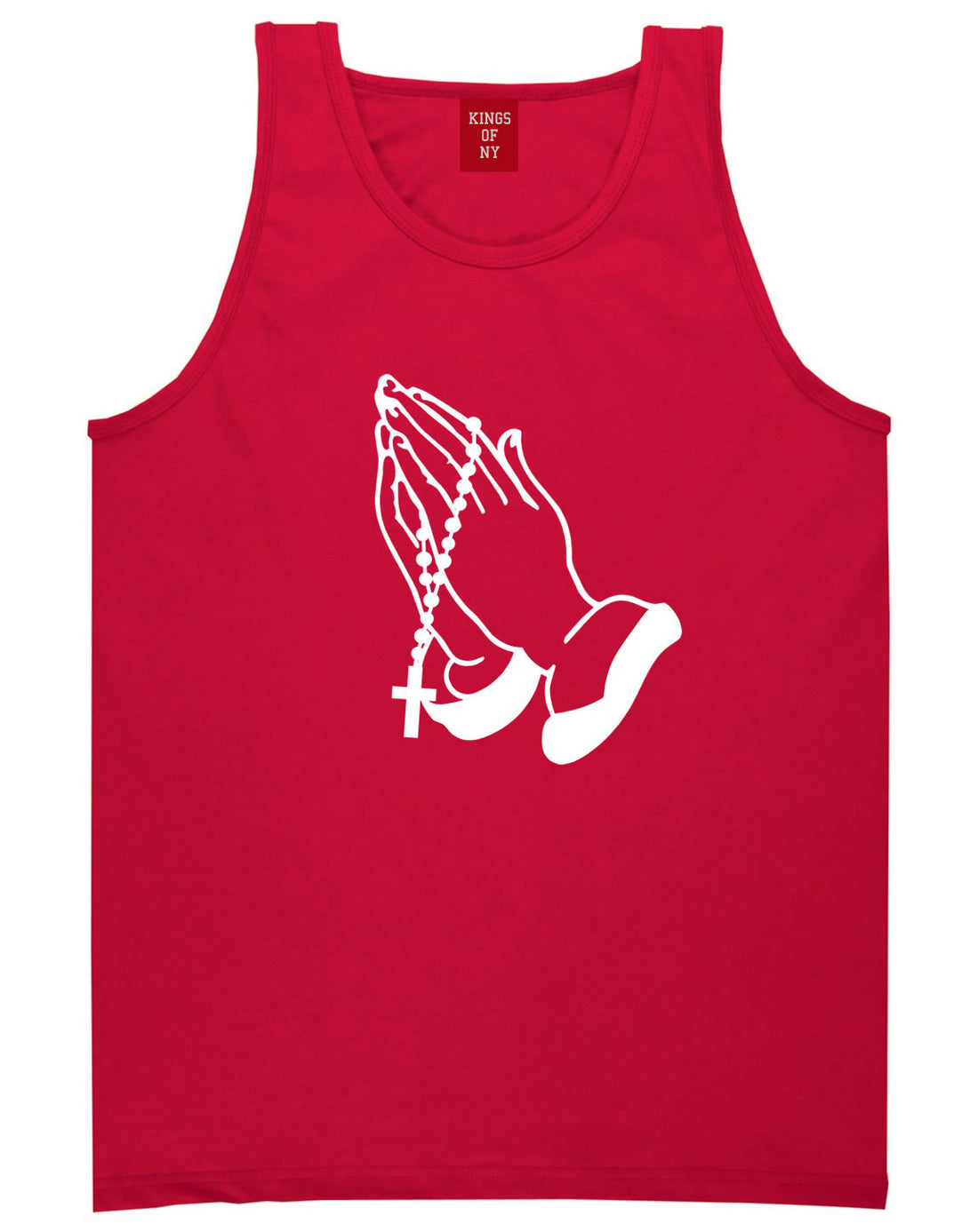 Pray For Them Prayer Hands Rosary Tank Top in Red