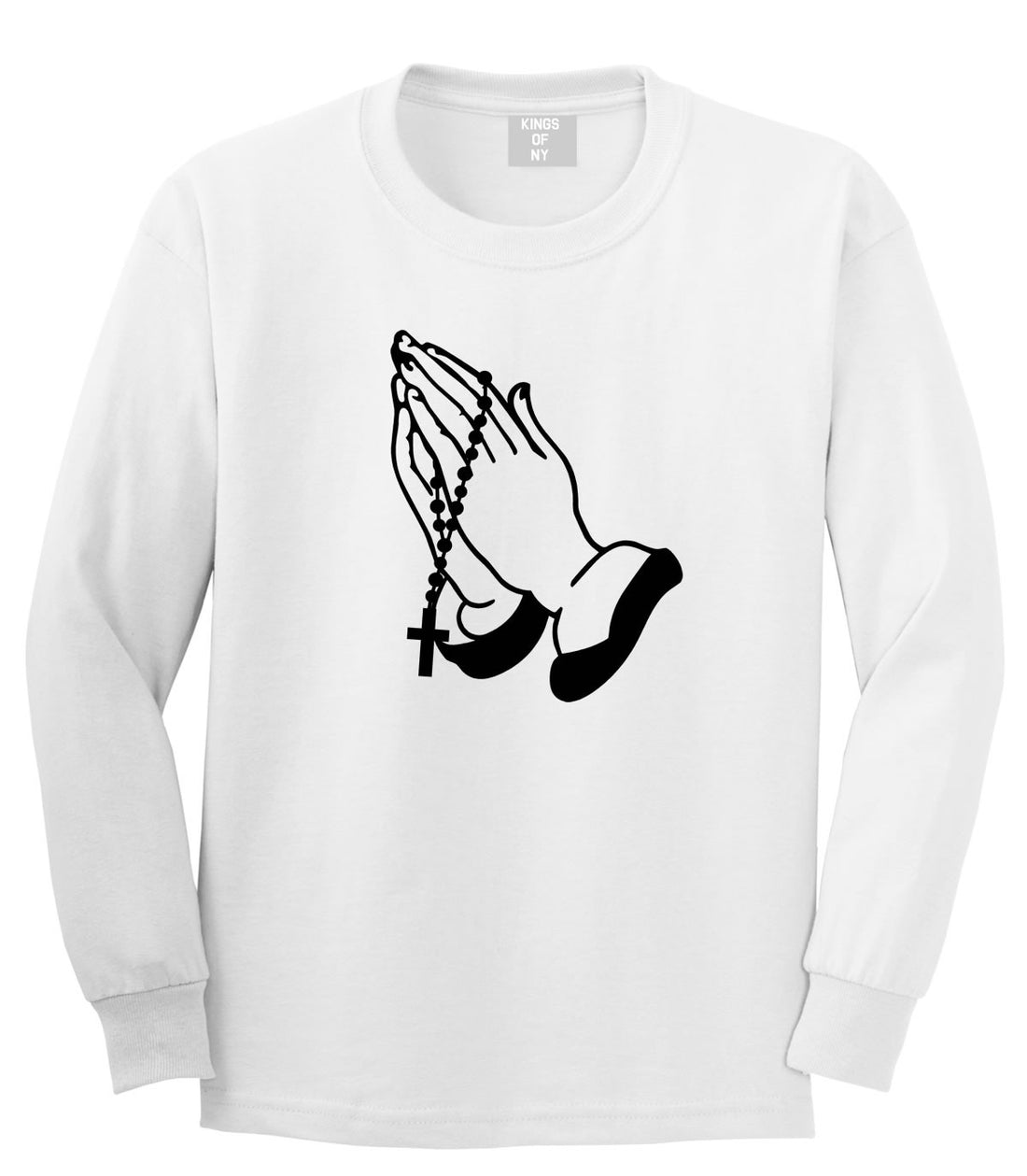 Pray For Them Prayer Hands Rosary Long Sleeve T-Shirt in White