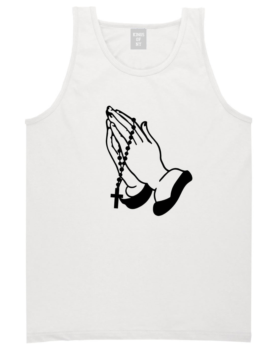 Pray For Them Prayer Hands Rosary Tank Top in White