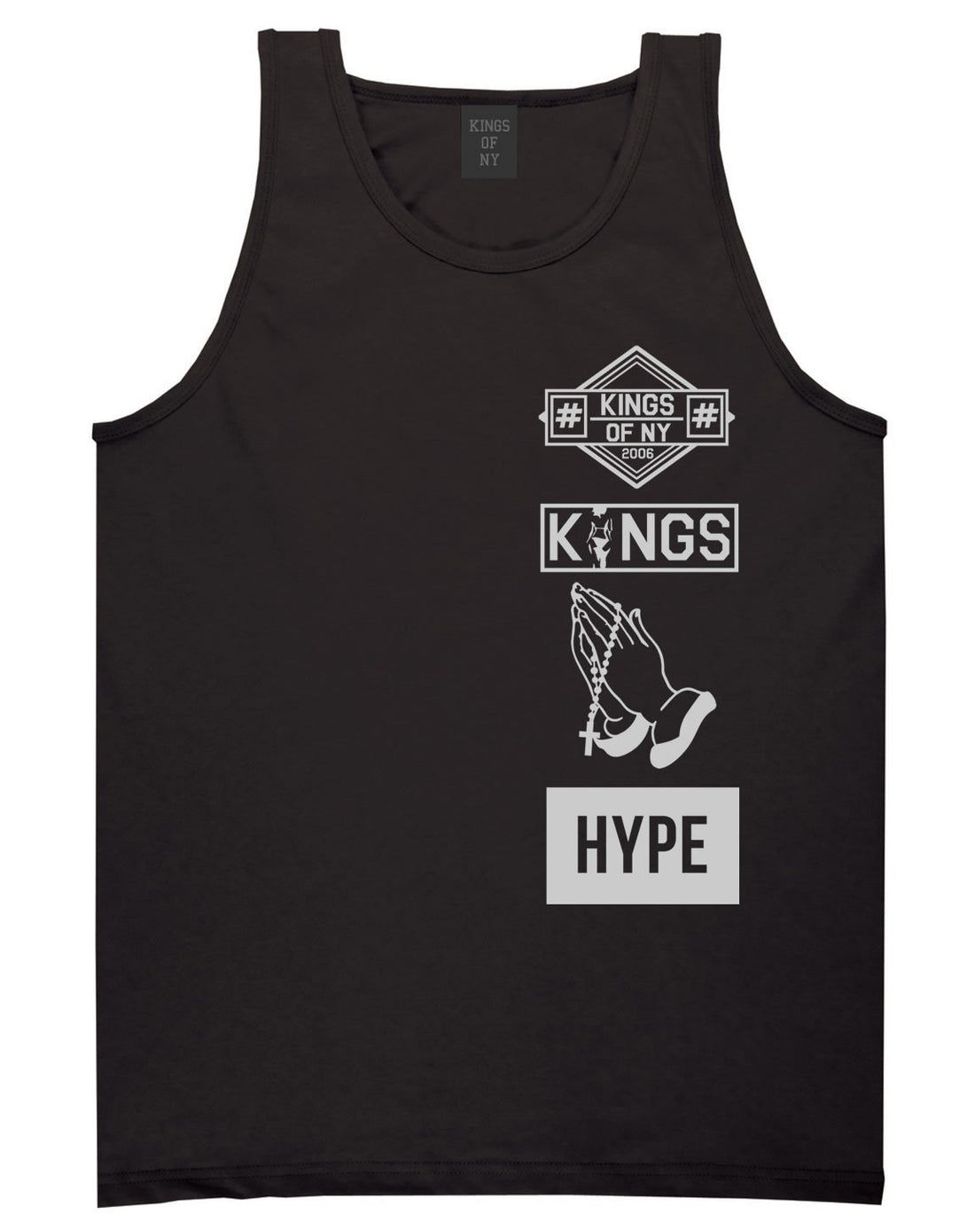 Prayer Hands Hype Left Logos Tank Top in Black By Kings Of NY