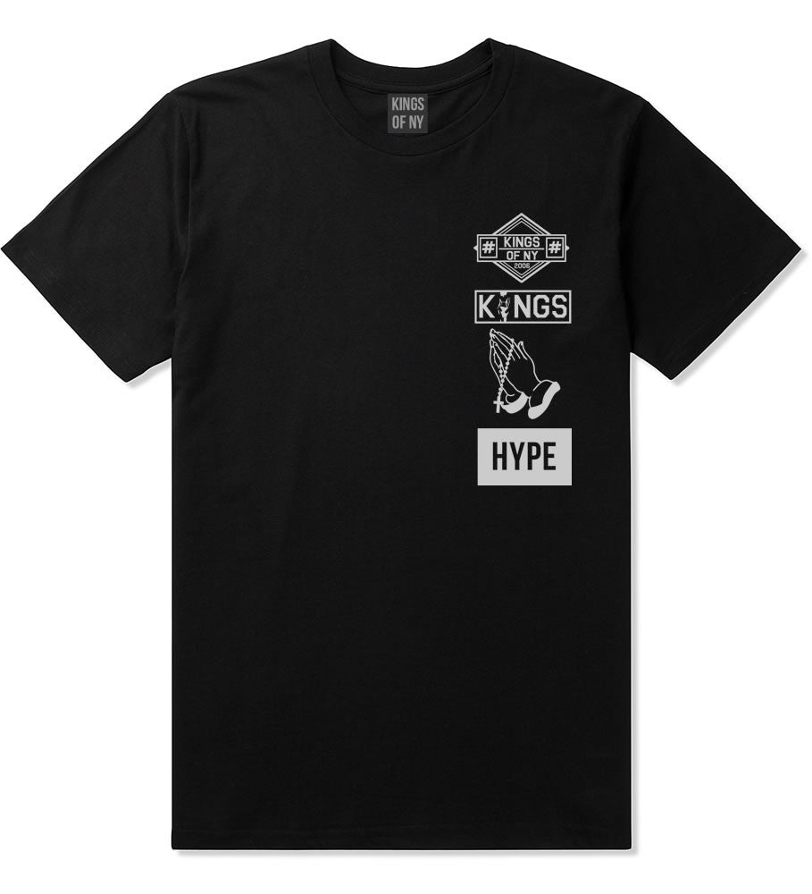 Prayer Hands Hype Left Logos T-Shirt in Black By Kings Of NY