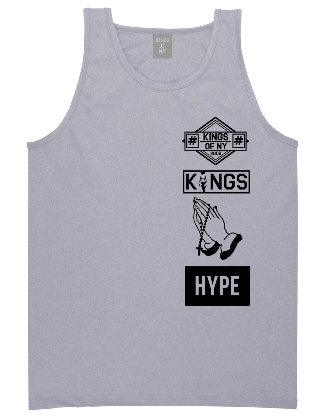 Prayer Hands Hype Left Logos Tank Top in Grey By Kings Of NY
