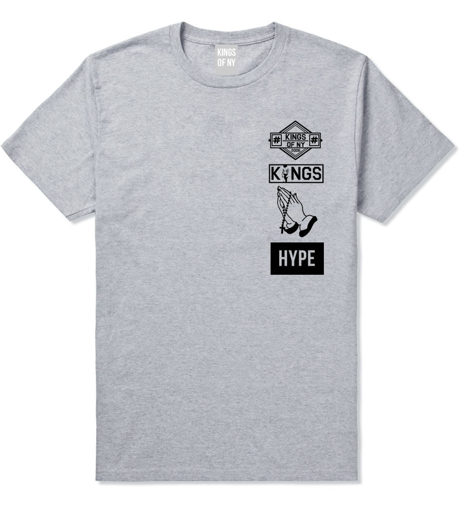 Prayer Hands Hype Left Logos T-Shirt in Grey By Kings Of NY