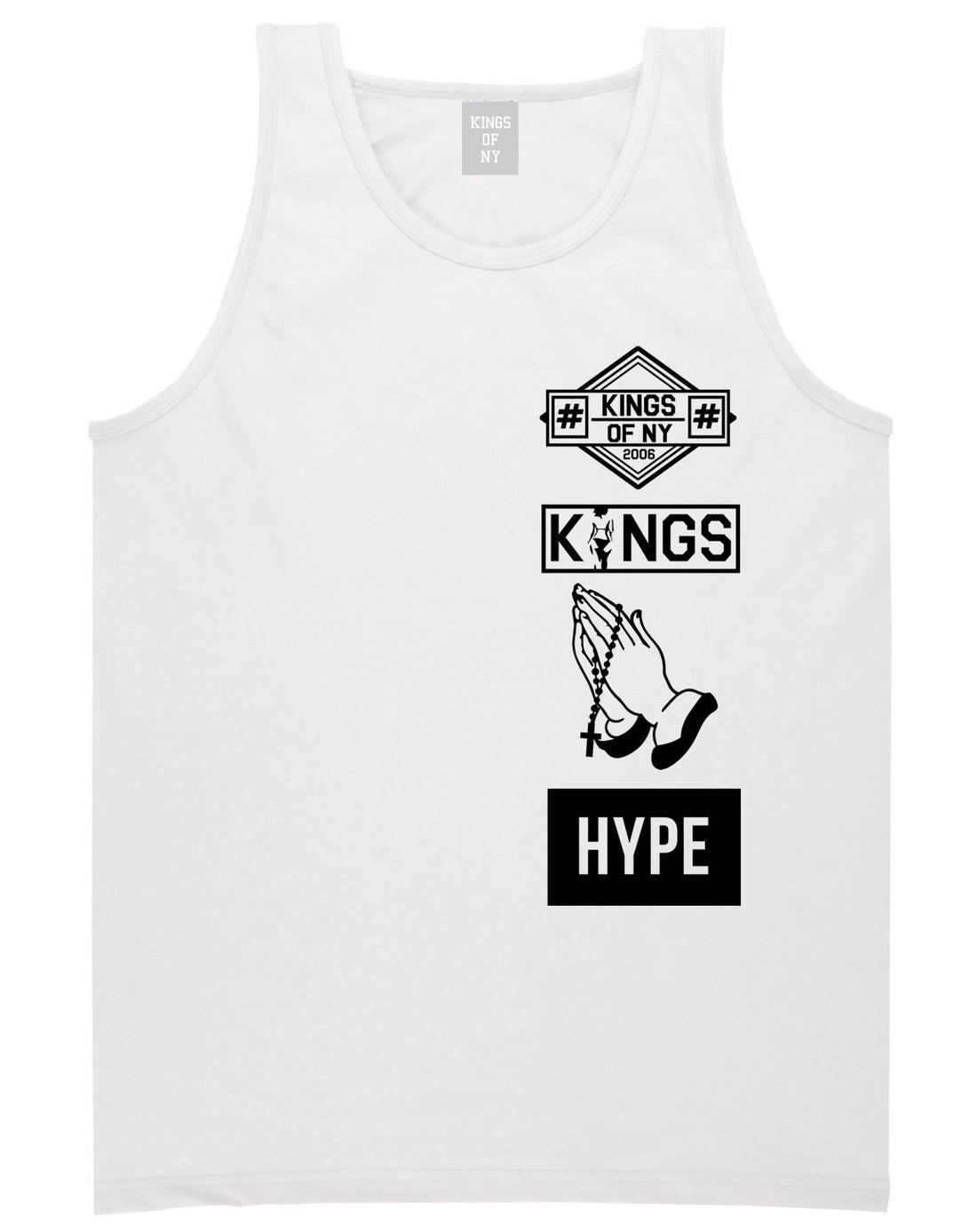 Prayer Hands Hype Left Logos Tank Top in White By Kings Of NY