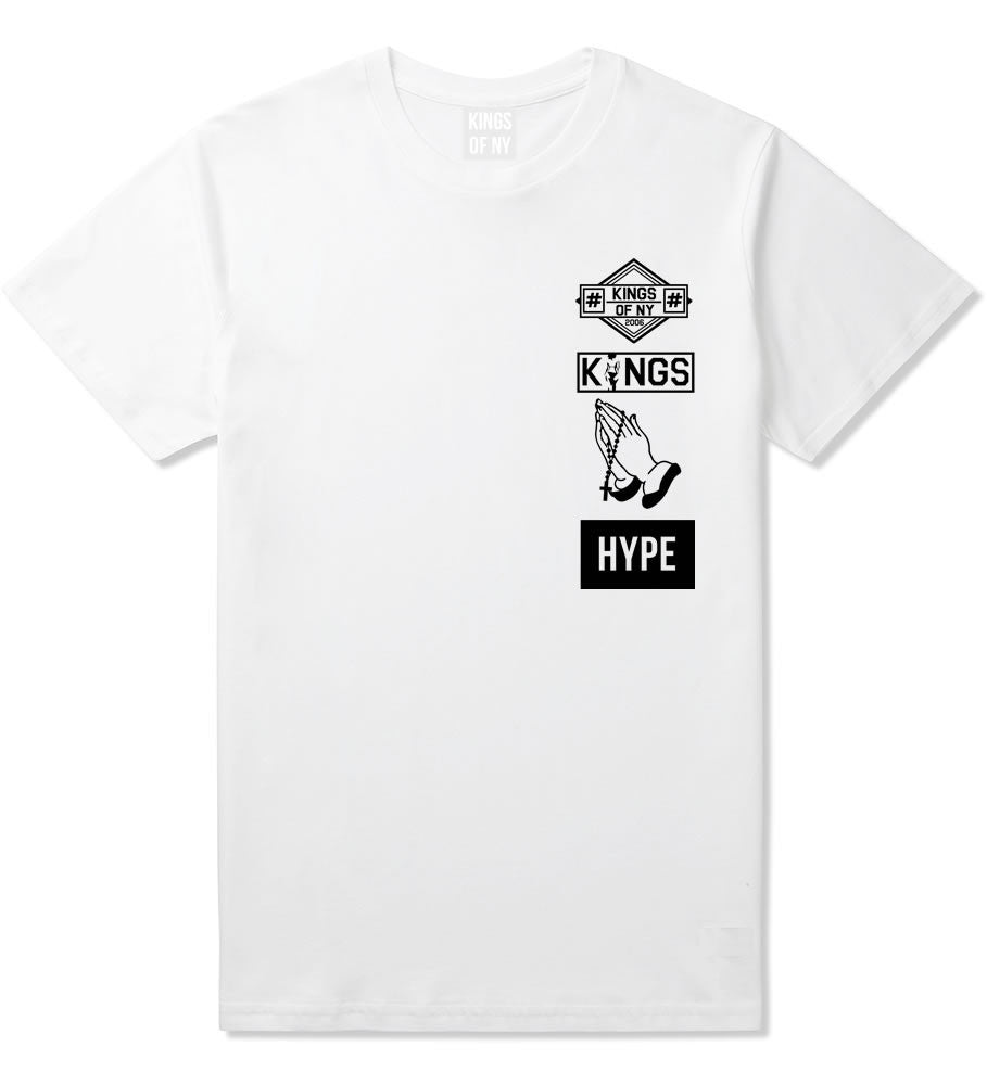 Prayer Hands Hype Left Logos T-Shirt in White By Kings Of NY