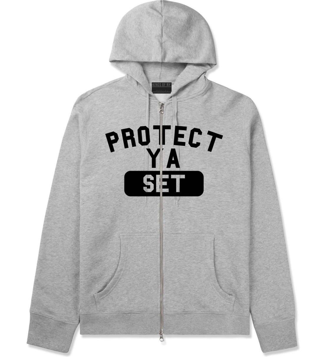 Protect Ya Set Neck Zip Up Hoodie in Grey By Kings Of NY