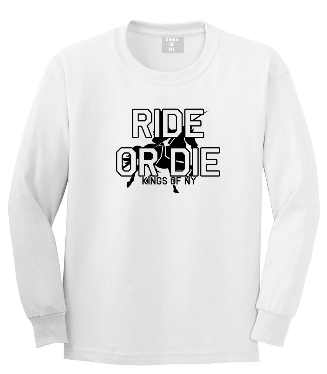 Ride Or Die Horse Rider Long Sleeve T-Shirt in White by Kings Of NY