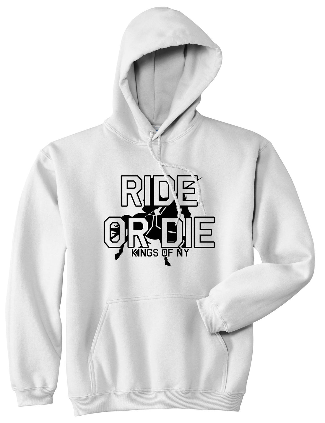 Ride Or Die Horse Rider Pullover Hoodie Hoody in White by Kings Of NY