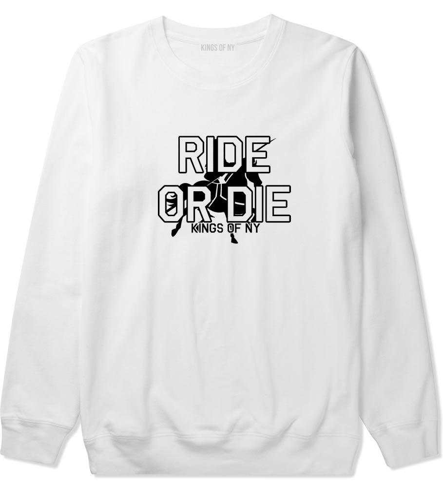 Ride Or Die Horse Rider Crewneck Sweatshirt in White by Kings Of NY