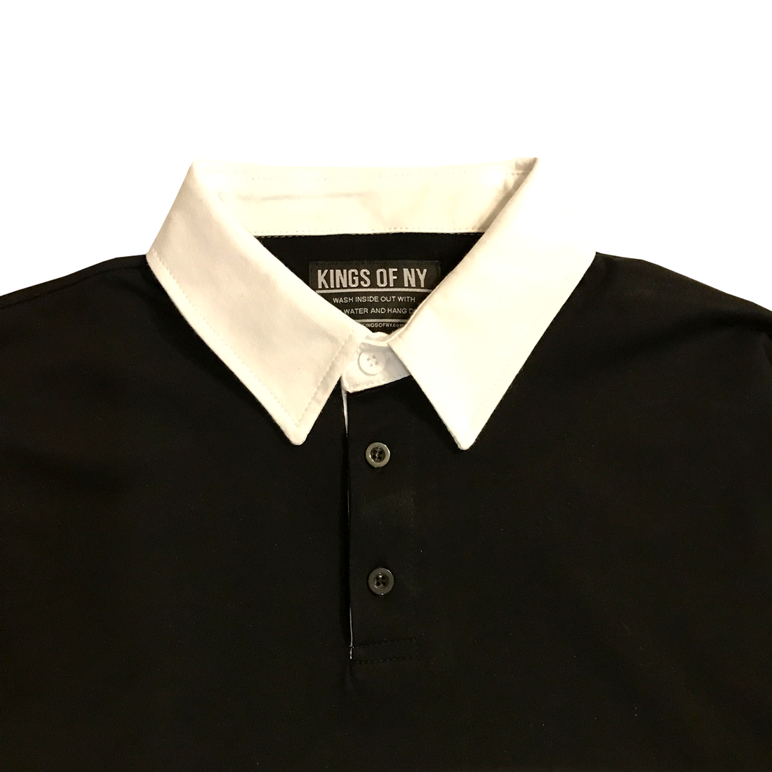 Mens Black Long Sleeve Polo Rugby Shirt Detail