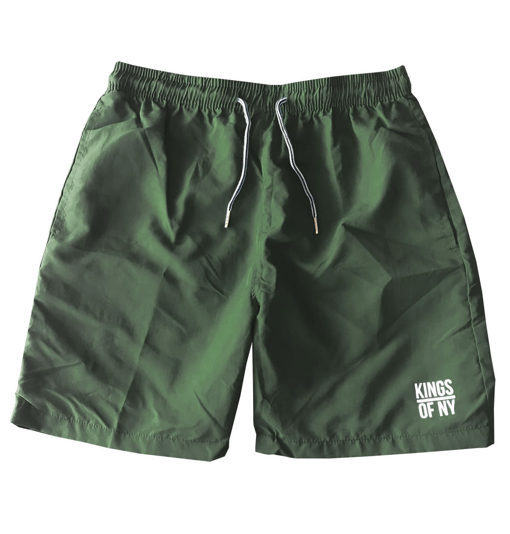 Simple Army Green Swim Shorts by KINGS OF NY