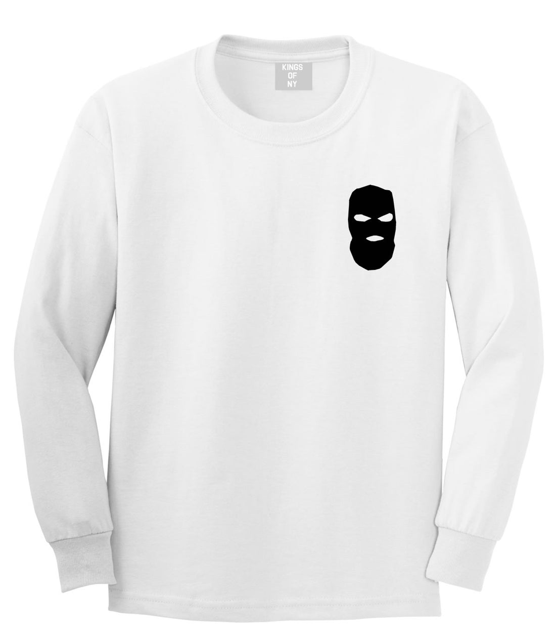 Ski Mask Way Robber Chest Logo Long Sleeve T-Shirt in White By Kings Of NY