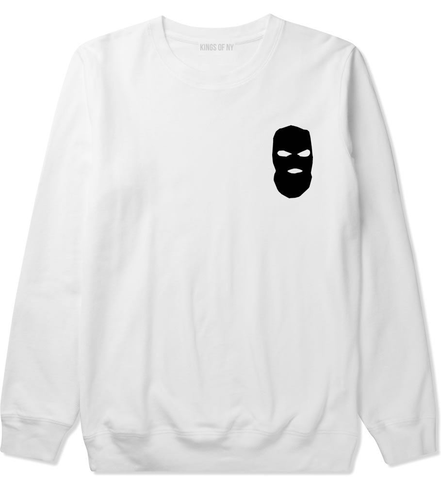 Ski Mask Way Robber Chest Logo Boys Kids Crewneck Sweatshirt in White By Kings Of NY