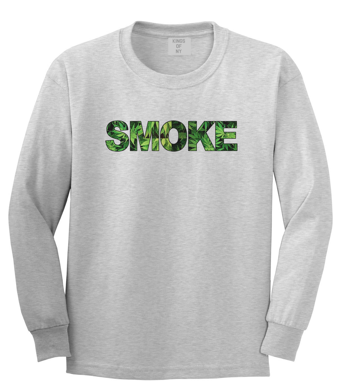 Smoke Weed Marijuana Print Long Sleeve T-Shirt in Grey by Kings Of NY