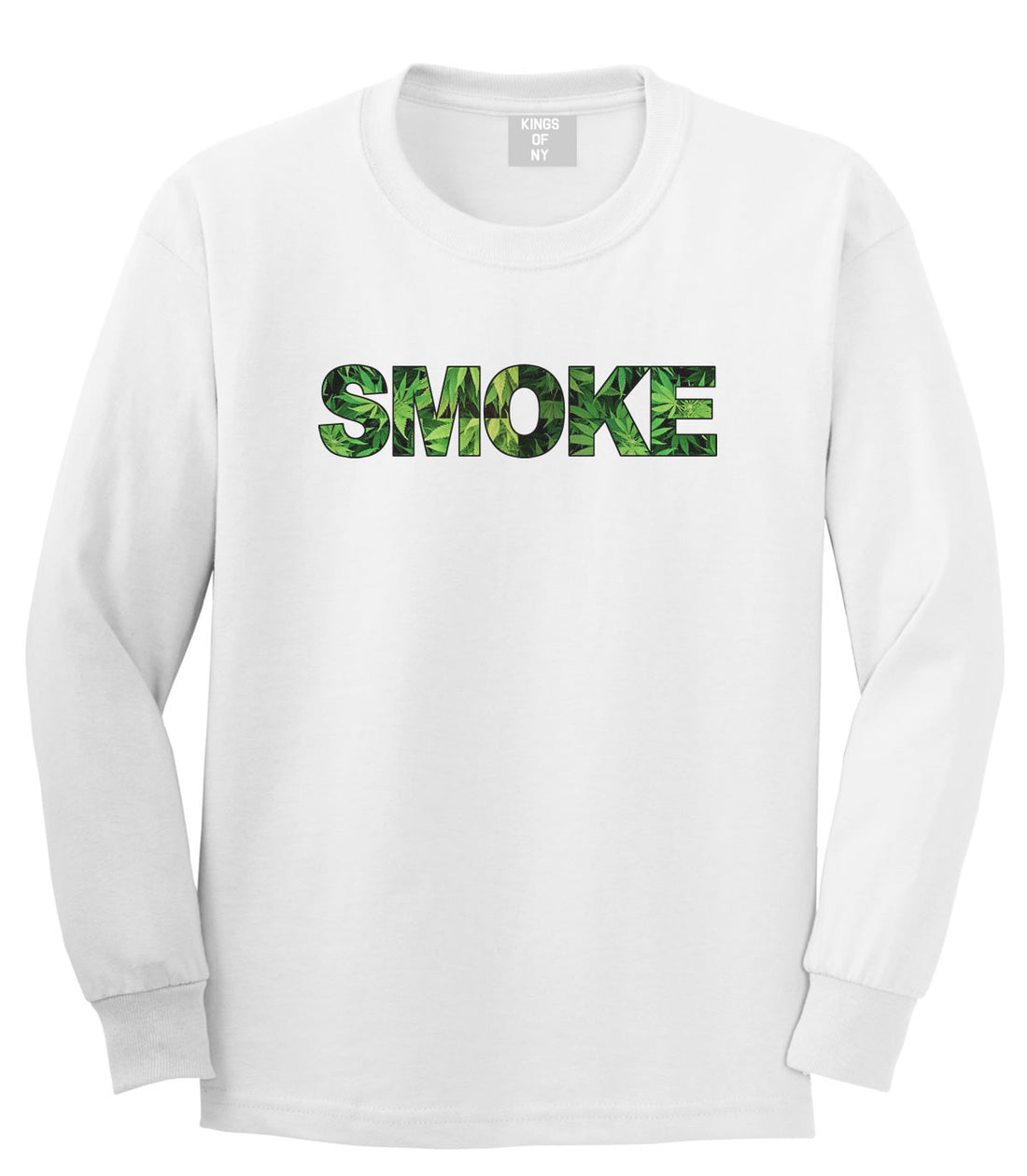 Smoke Weed Marijuana Print Long Sleeve T-Shirt in White by Kings Of NY