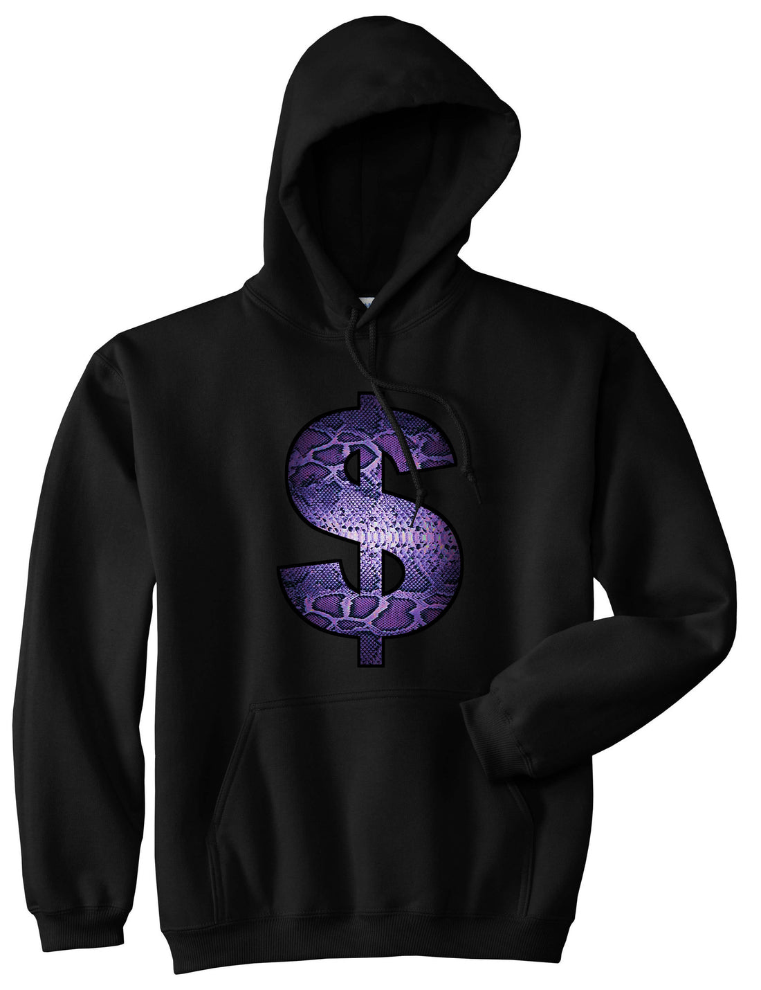 Snakeskin Money Sign Purple Animal Print Pullover Hoodie Hoody In Black by Kings Of NY