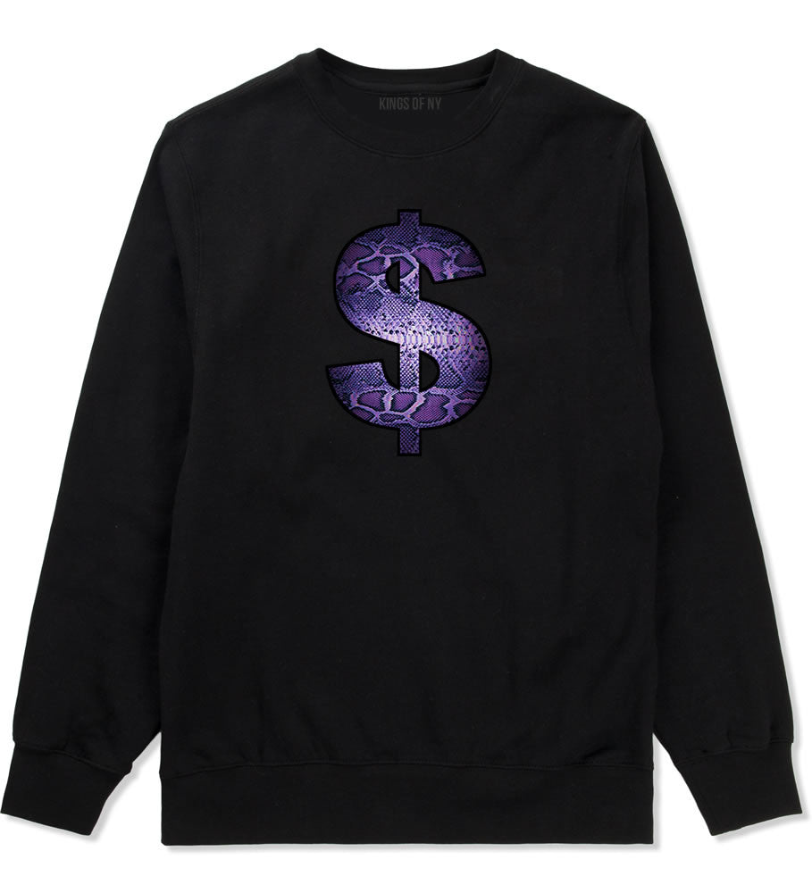 Snakeskin Money Sign Purple Animal Print Crewneck Sweatshirt In Black by Kings Of NY