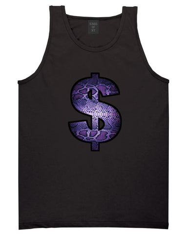 Snakeskin Money Sign Purple Animal Print Tank Top In Black by Kings Of NY