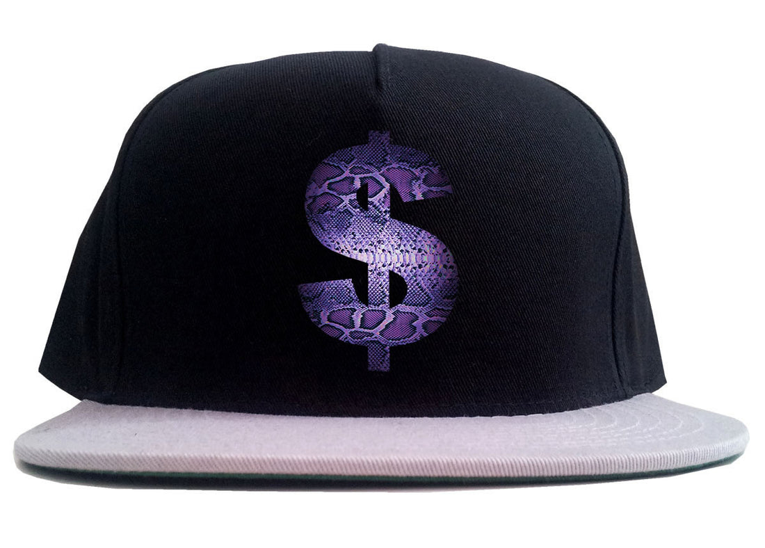 Snakeskin Money Sign Purple Animal Print 2 Tone Snapback Hat By Kings Of NY