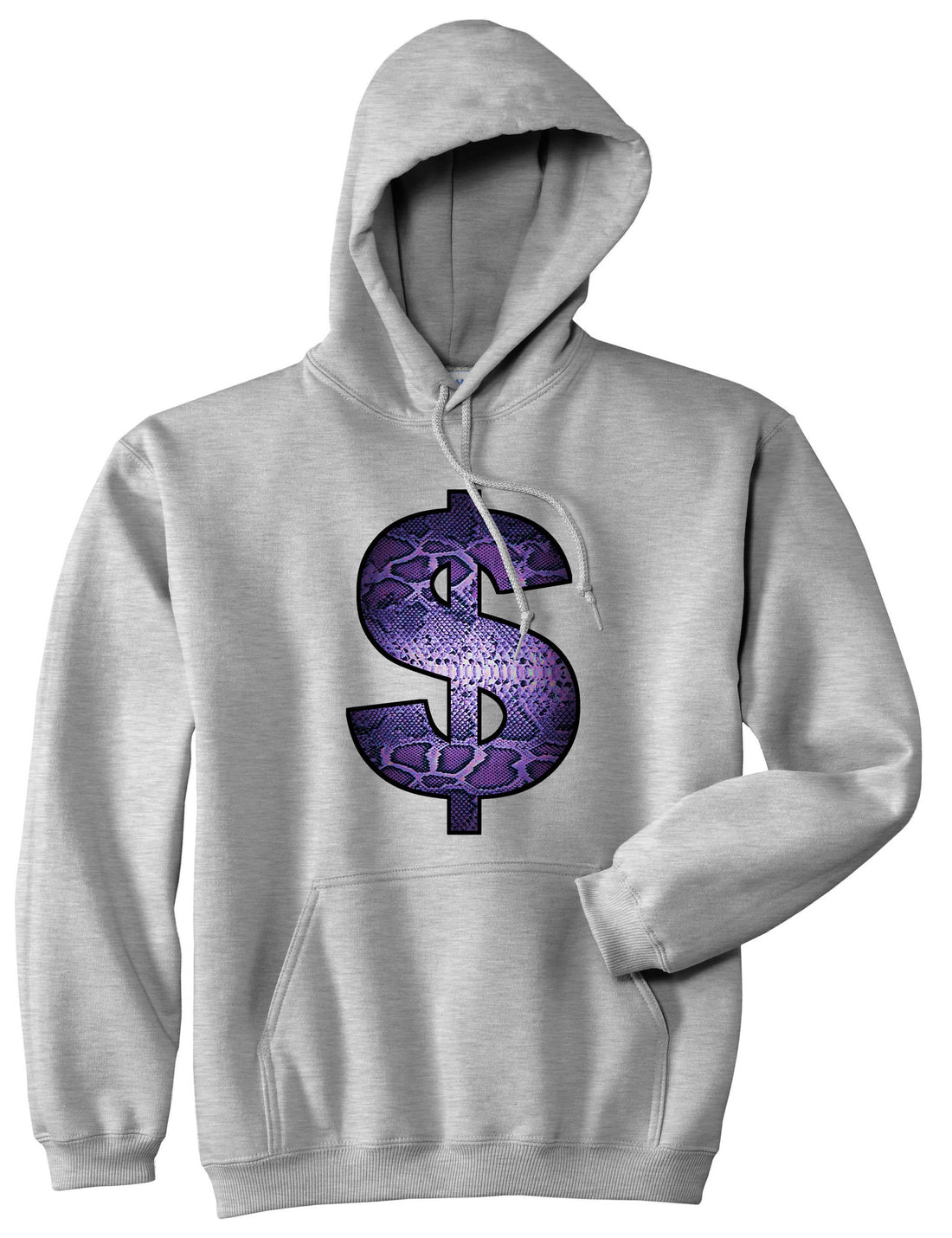 Snakeskin Money Sign Purple Animal Print Pullover Hoodie Hoody In Grey by Kings Of NY