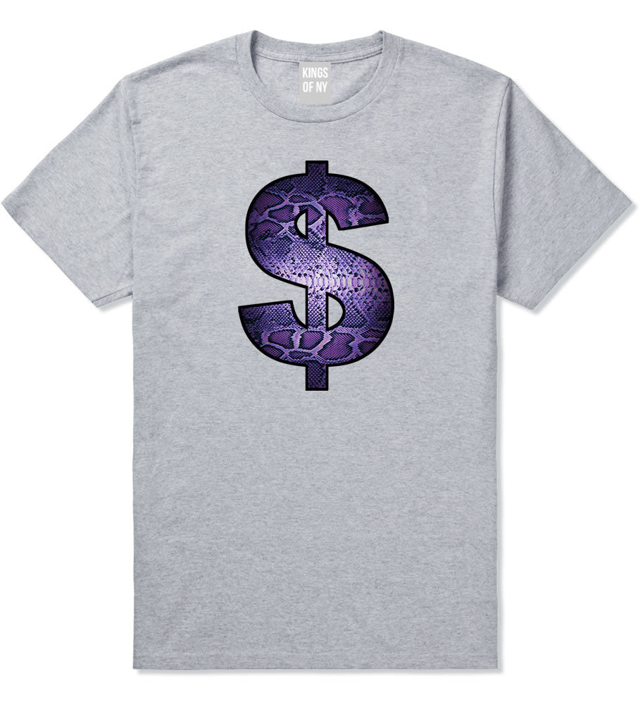 Snakeskin Money Sign Purple Animal Print T-Shirt In Grey by Kings Of NY