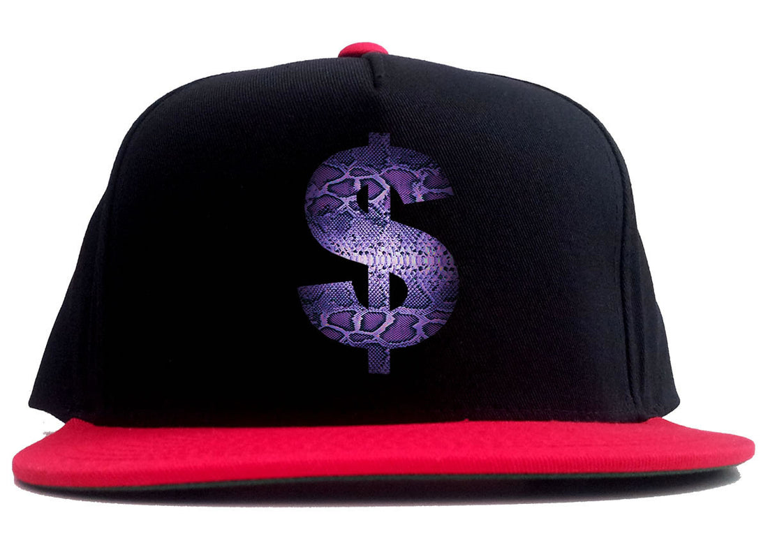 Snakeskin Money Sign Purple Animal Print 2 Tone Snapback Hat By Kings Of NY