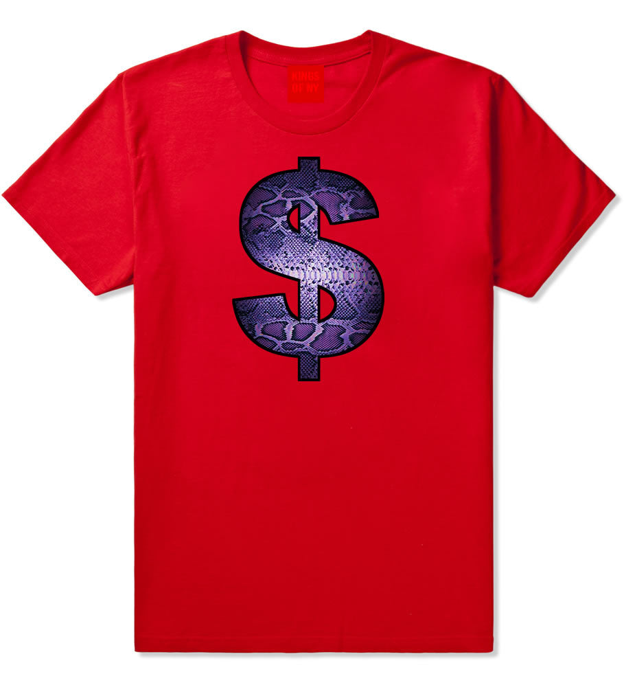 Snakeskin Money Sign Purple Animal Print Boys Kids T-Shirt In Red by Kings Of NY