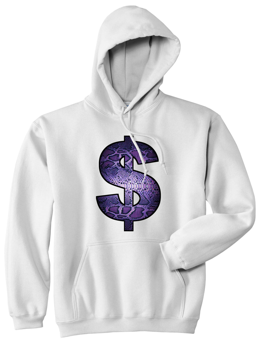 Snakeskin Money Sign Purple Animal Print Boys Kids Pullover Hoodie Hoody in White by Kings Of NY