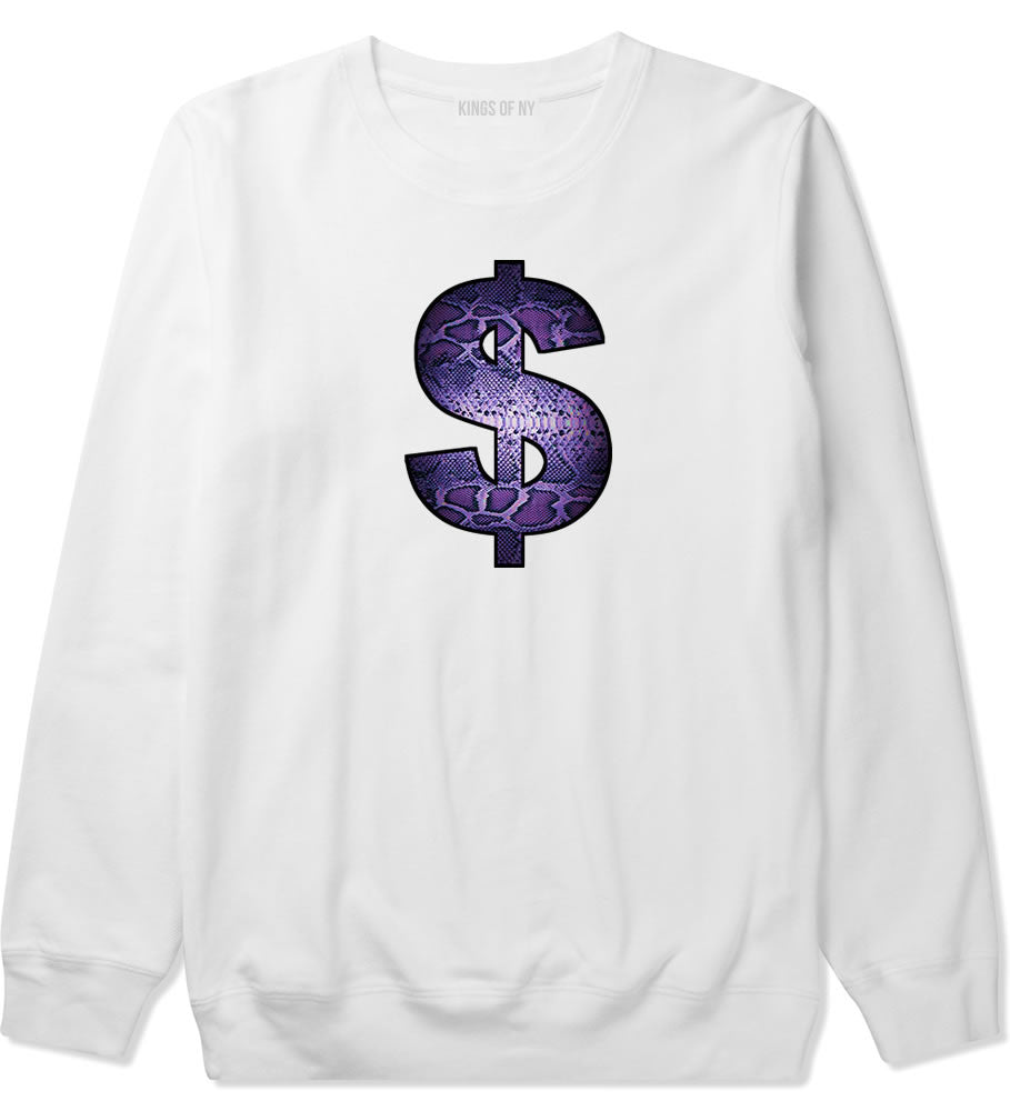 Snakeskin Money Sign Purple Animal Print Boys Kids Crewneck Sweatshirt in White by Kings Of NY